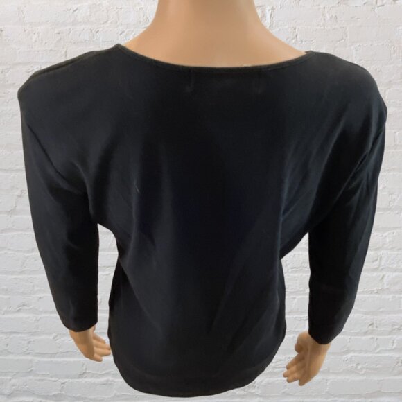CAROLYN TAYLOR -- Black Top, 3/4 Sleeves, Faux Diamond (Rhinestone) Monogram "D" - Picture 8 of 15